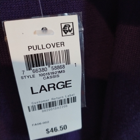 Karen Scott Classic Purple Cotton Pullover V Neck Sweater Top L - Picture 5 of 9